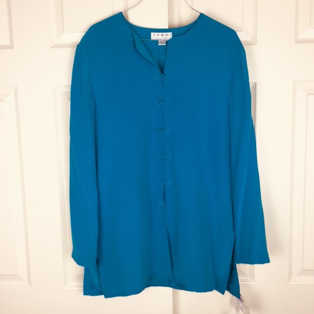 Shomi Silk Oriental Collarless Blazer Jacket